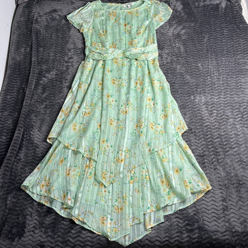 Latin Quarters Green floral Printed High Low Dress size M